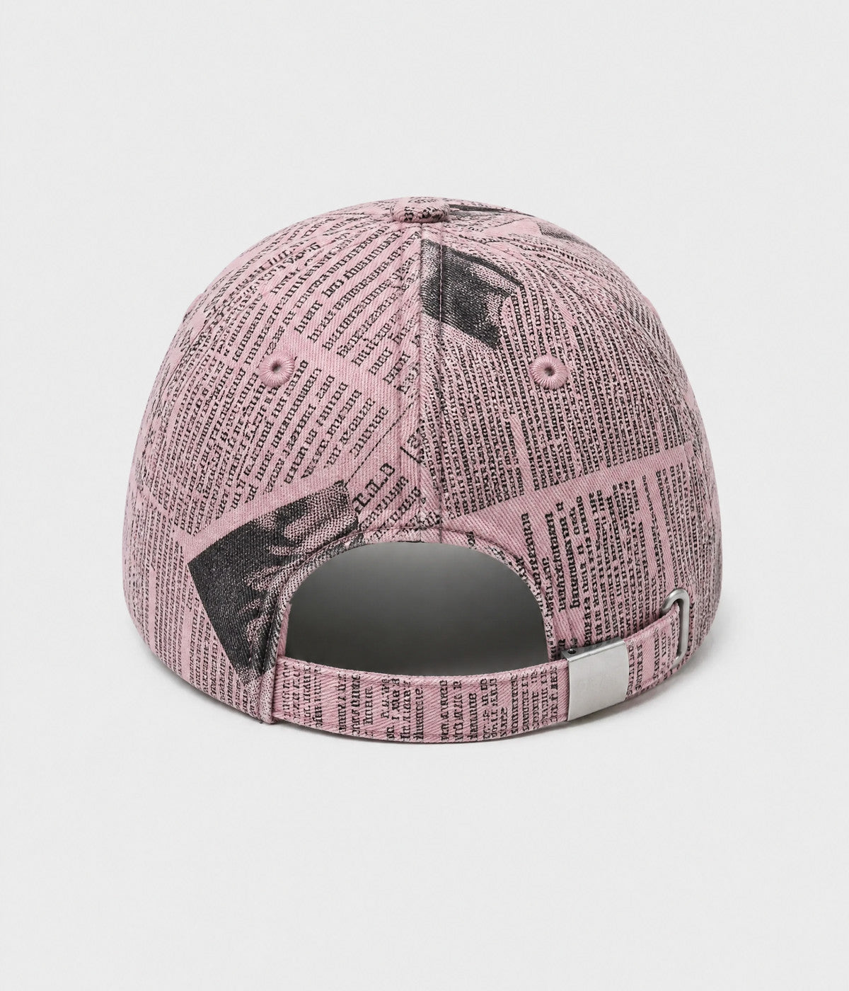 NEWSPRINT. cotton twill newsprint-print cap in pink, back view