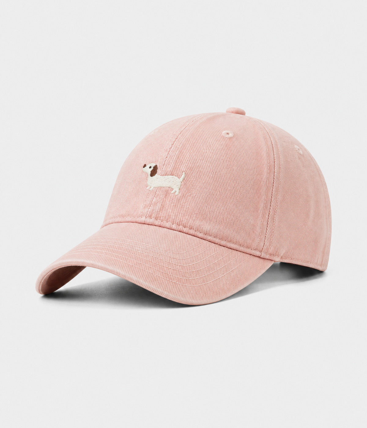 SAUSAGE DOG. washed cotton cap in pink, side view