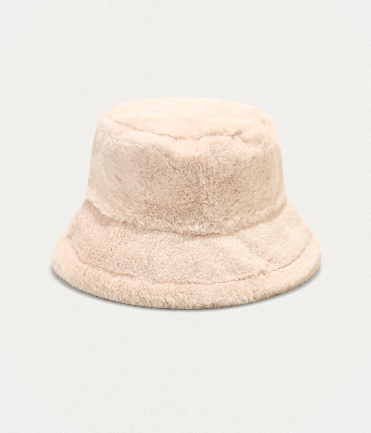 PLUSH BUCKET. faux-fur bucket hat in BEIGE, front view