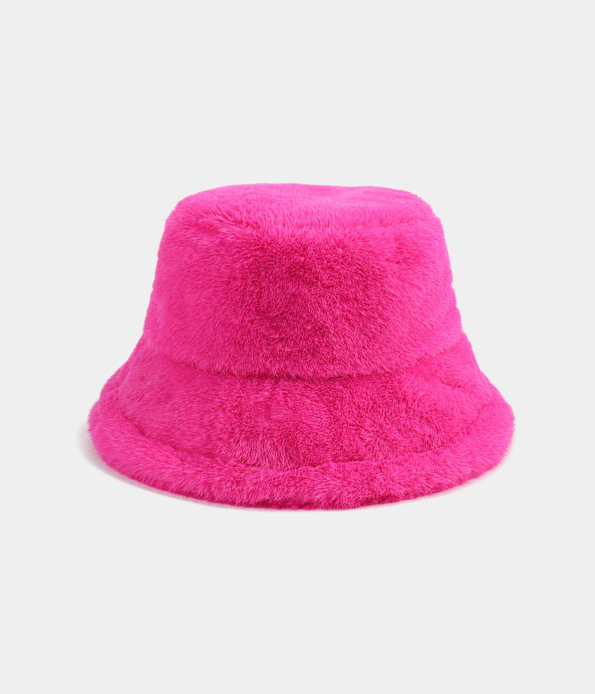 PLUSH BUCKET. faux-fur bucket hat in FUCHSIA, front view
