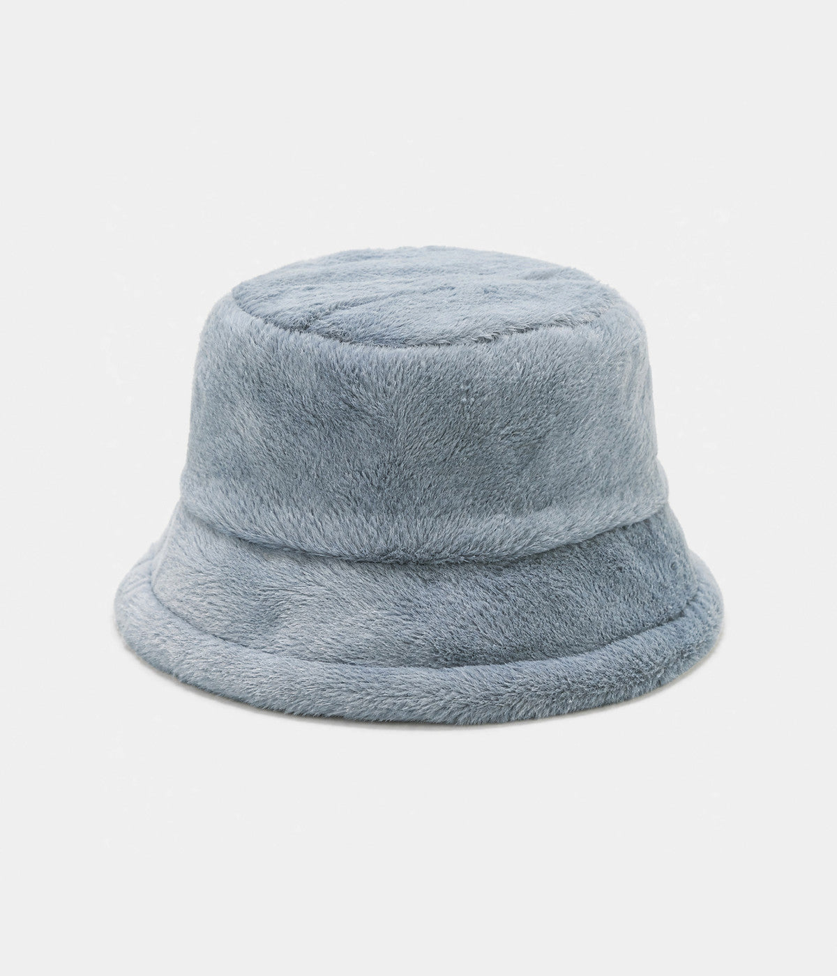 PLUSH BUCKET. faux-fur bucket hat in GRAY, front view