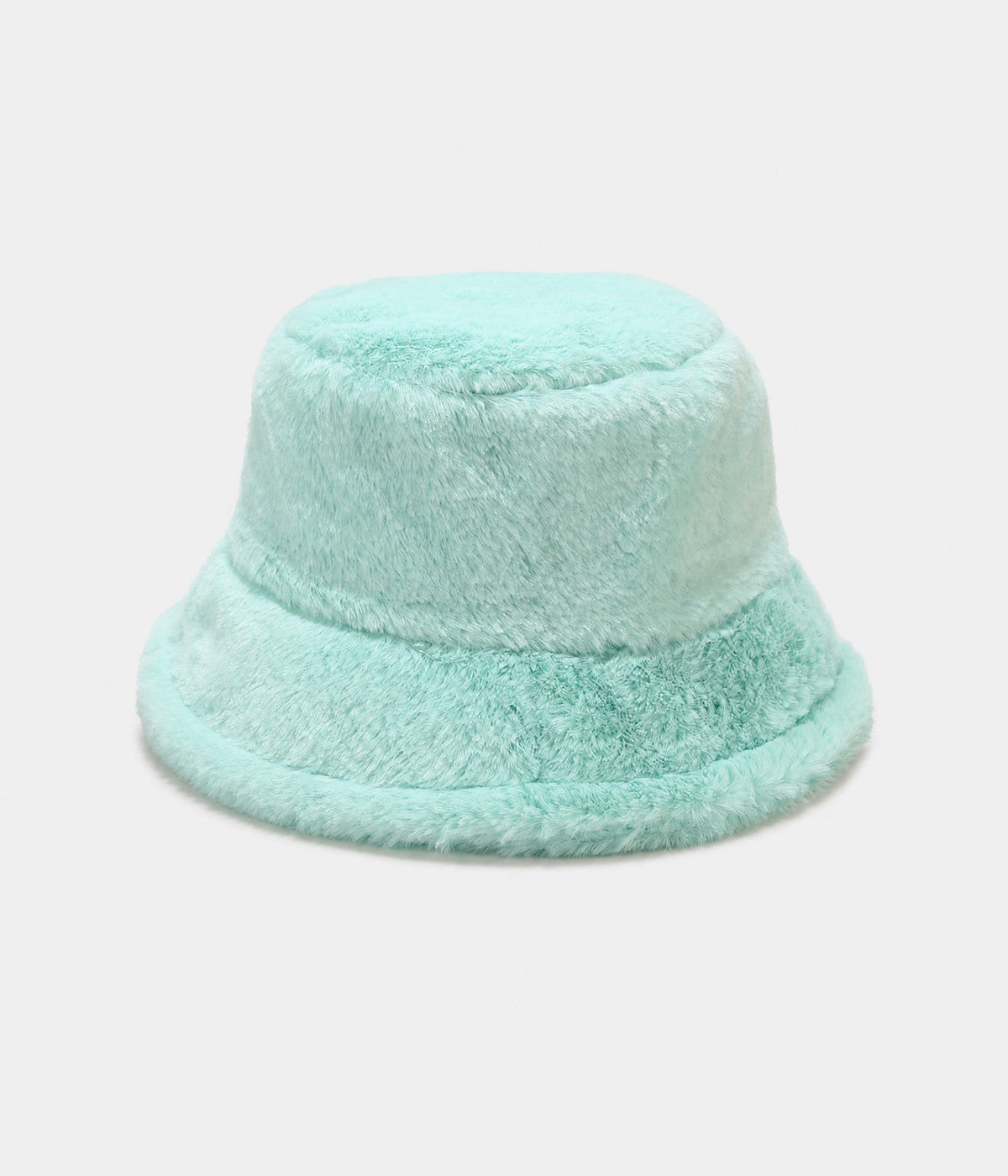 PLUSH BUCKET. faux-fur bucket hat in MINT, front view
