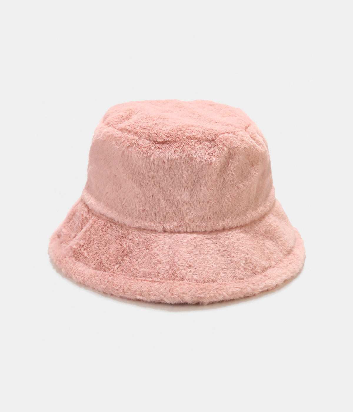 PLUSH BUCKET. faux-fur bucket hat in PINK, front view