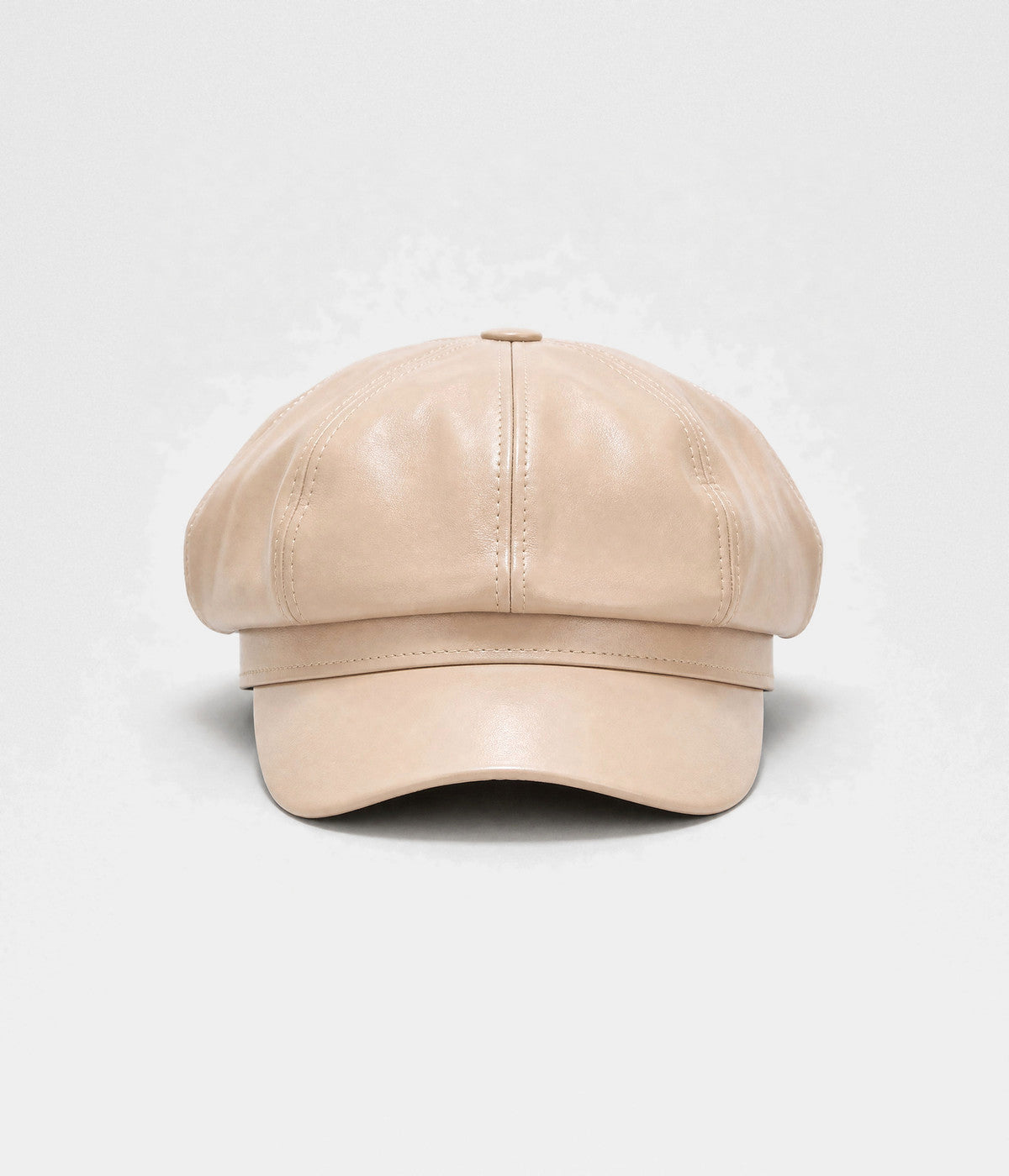 FAUX LEATHER NEWSBOY. faux-leather newsboy cap in BEIGE, front view