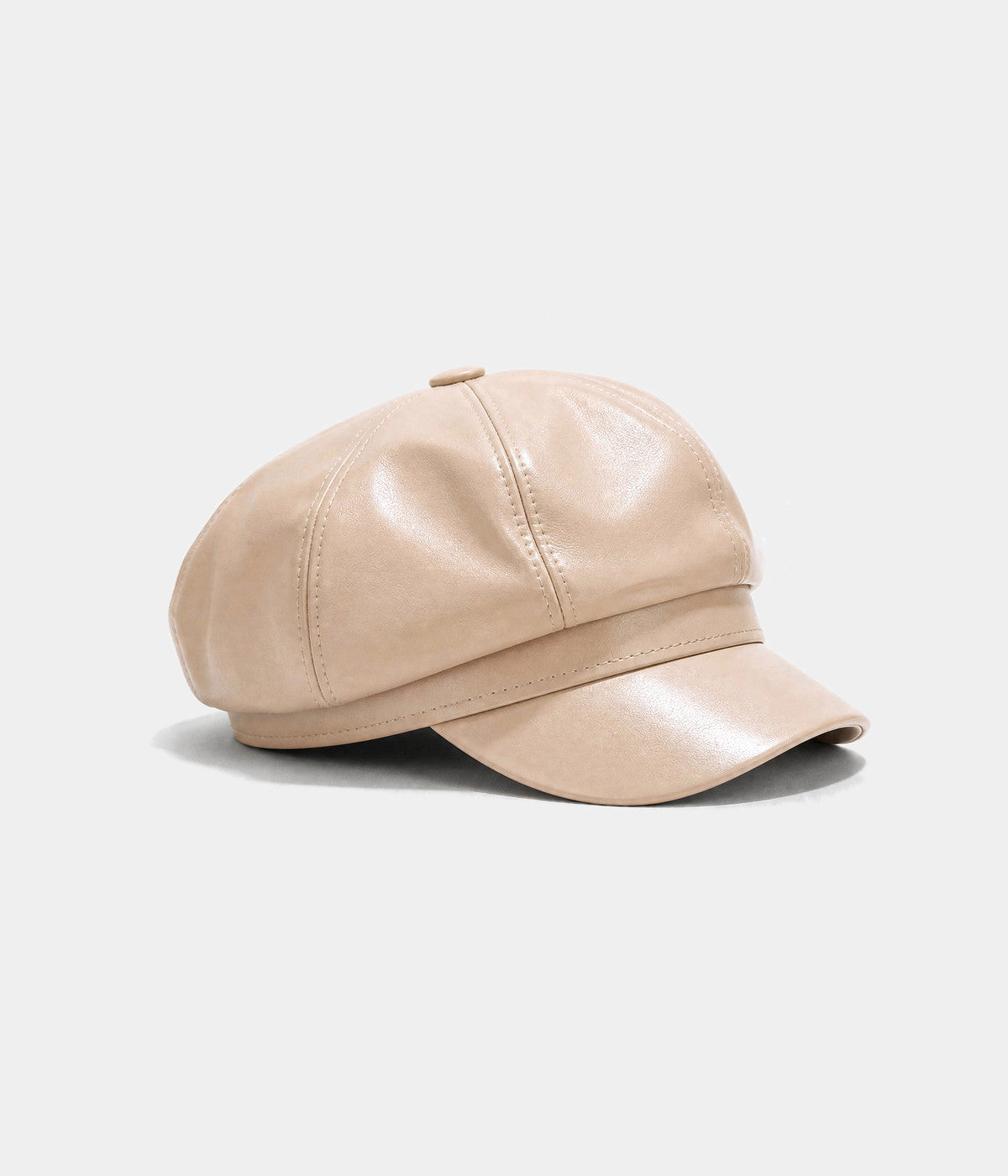 FAUX LEATHER NEWSBOY. faux-leather newsboy cap in BEIGE, side view