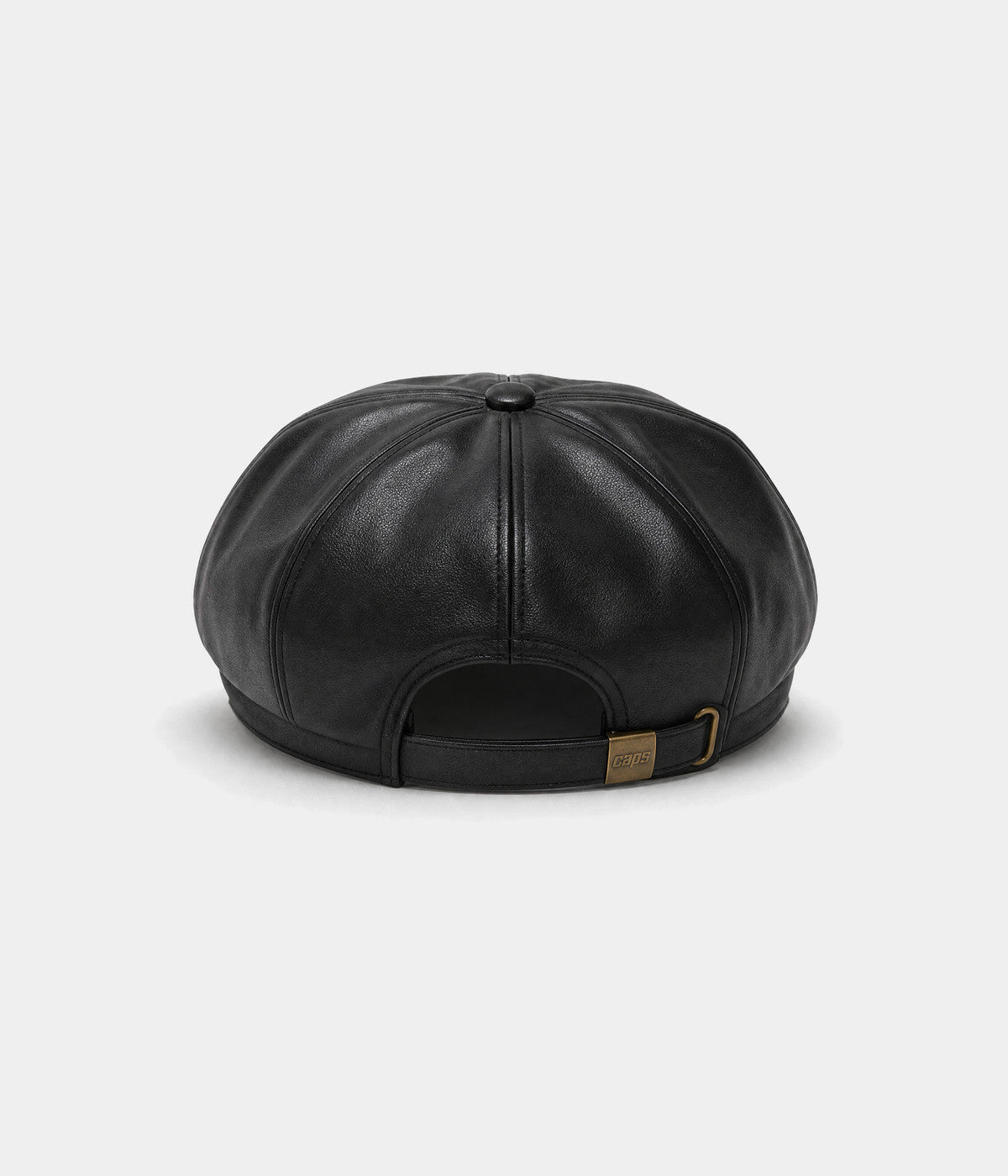 FAUX LEATHER NEWSBOY. faux-leather newsboy cap in BLACK, back view