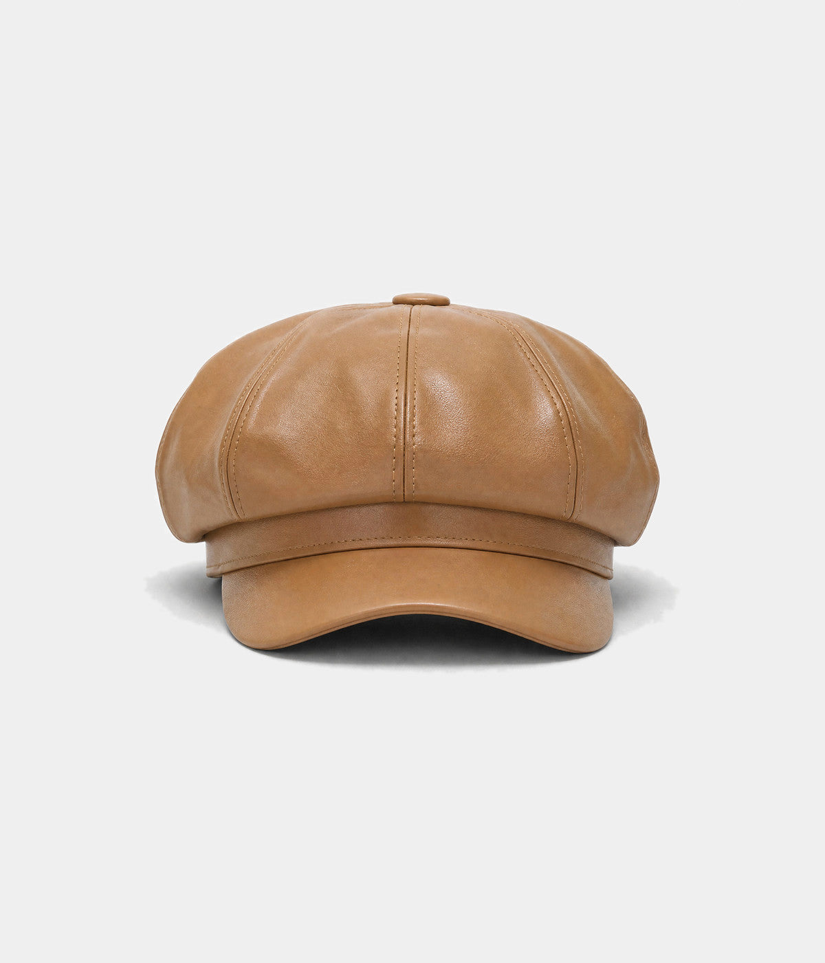 FAUX LEATHER NEWSBOY. faux-leather newsboy cap in CAMEL, front view