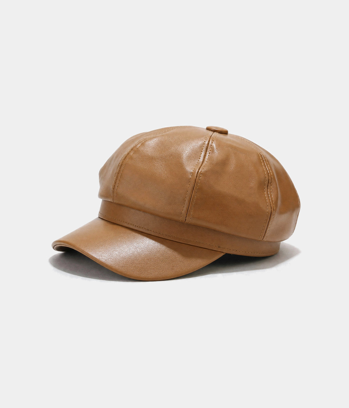 FAUX LEATHER NEWSBOY. faux-leather newsboy cap in CAMEL, side view