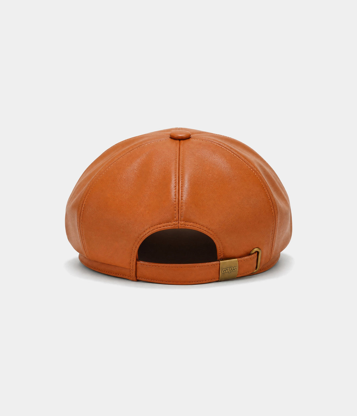 FAUX LEATHER NEWSBOY. faux-leather newsboy cap in CARAMEL, back view