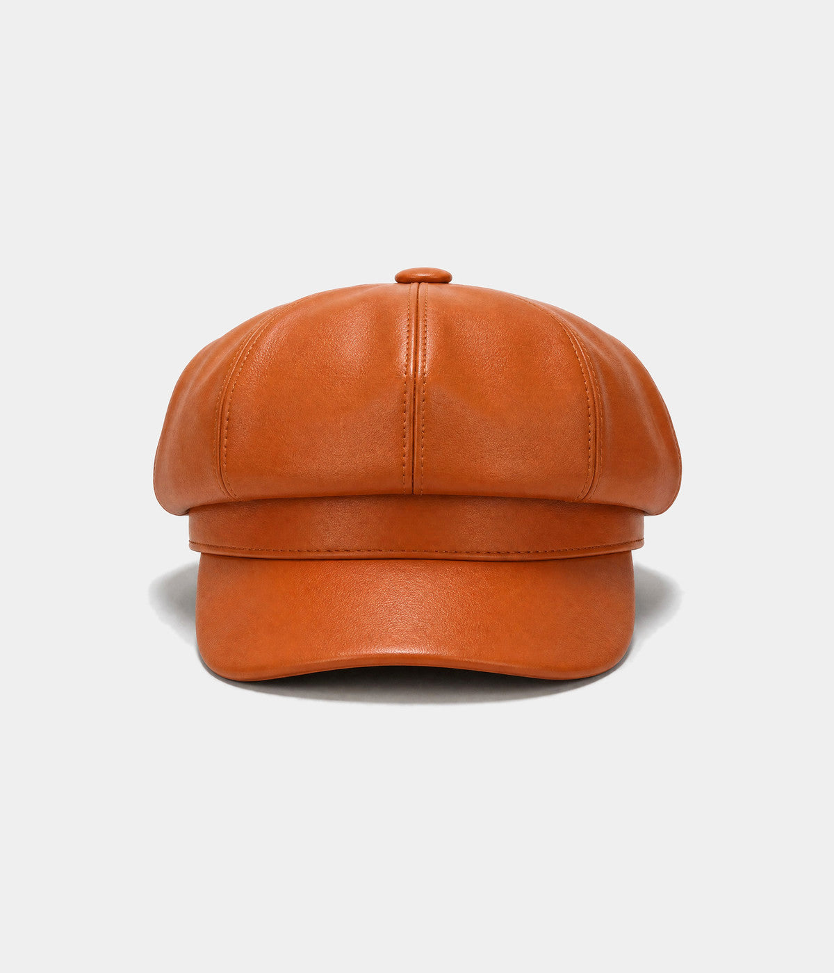 FAUX LEATHER NEWSBOY. faux-leather newsboy cap in CARAMEL, front view