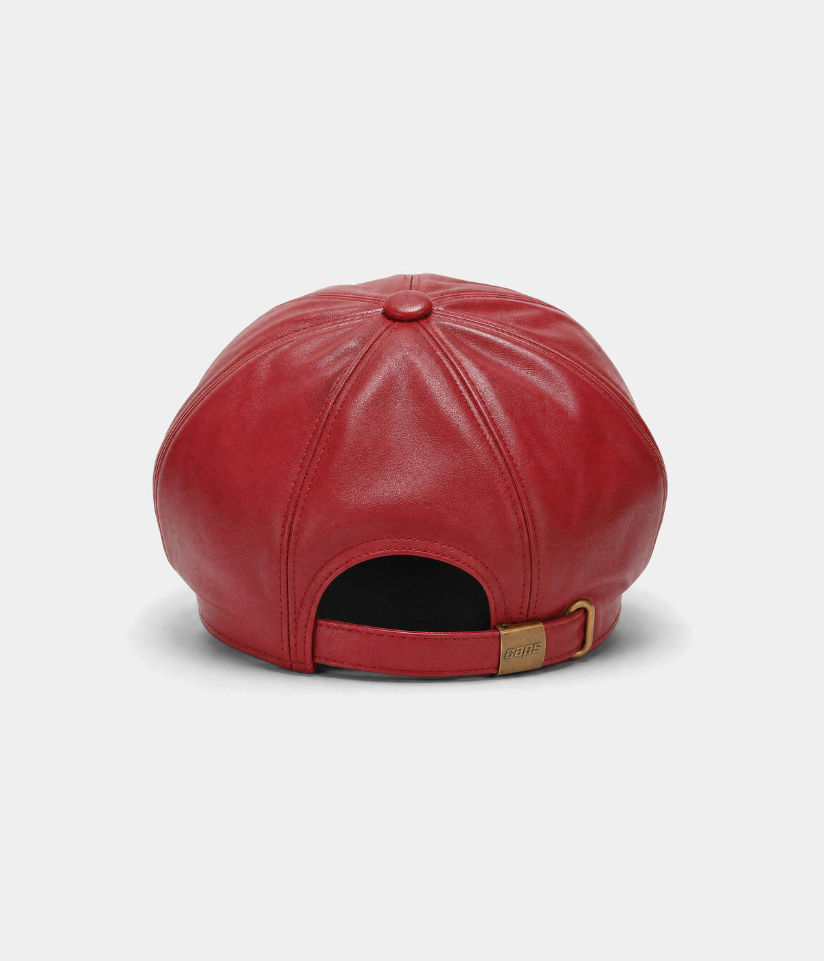 FAUX LEATHER NEWSBOY. faux-leather newsboy cap in RED, back view