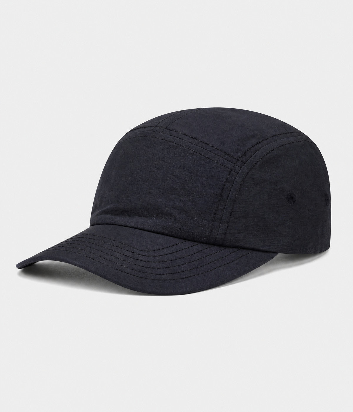 QUICK DRY CAMP. quick-dry five-panel camp cap in black, side view