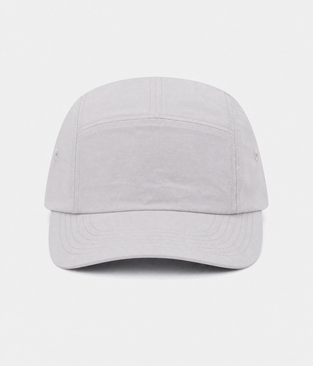QUICK DRY CAMP. quick-dry five-panel camp cap in light gray, front view