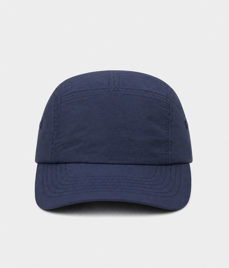 QUICK DRY CAMP. quick-dry five-panel camp cap in navy, front view
