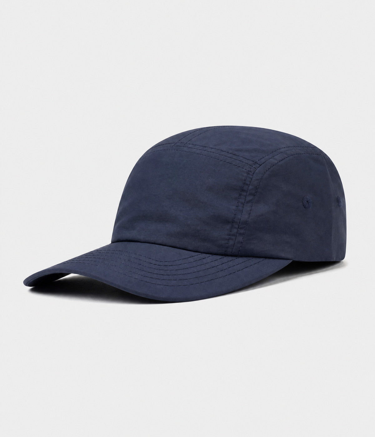 QUICK DRY CAMP. quick-dry five-panel camp cap in navy, side view