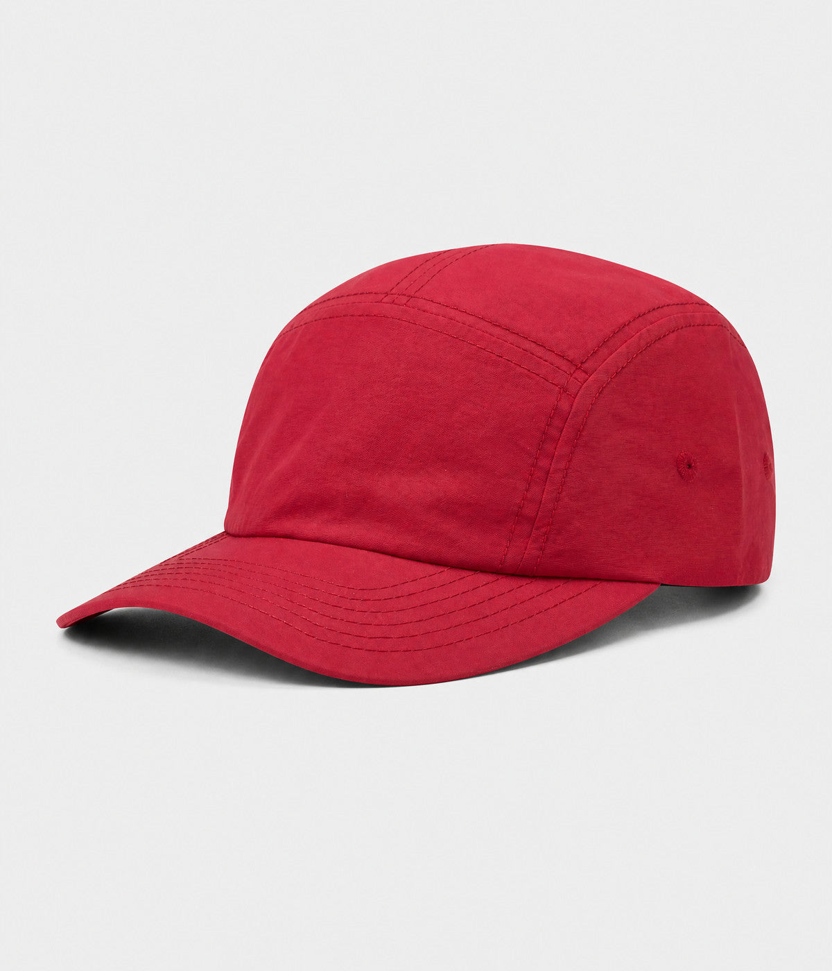 QUICK DRY CAMP. quick-dry five-panel camp cap in red, side view