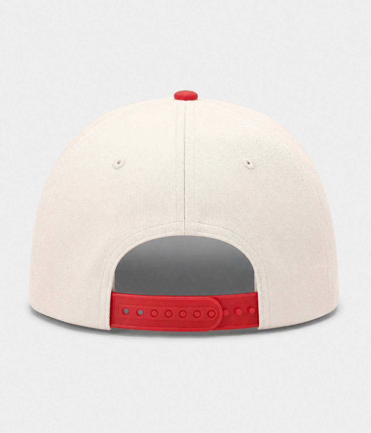 HOWDY SNAPBACK. structured cream cotton snapback cap in RED, back view