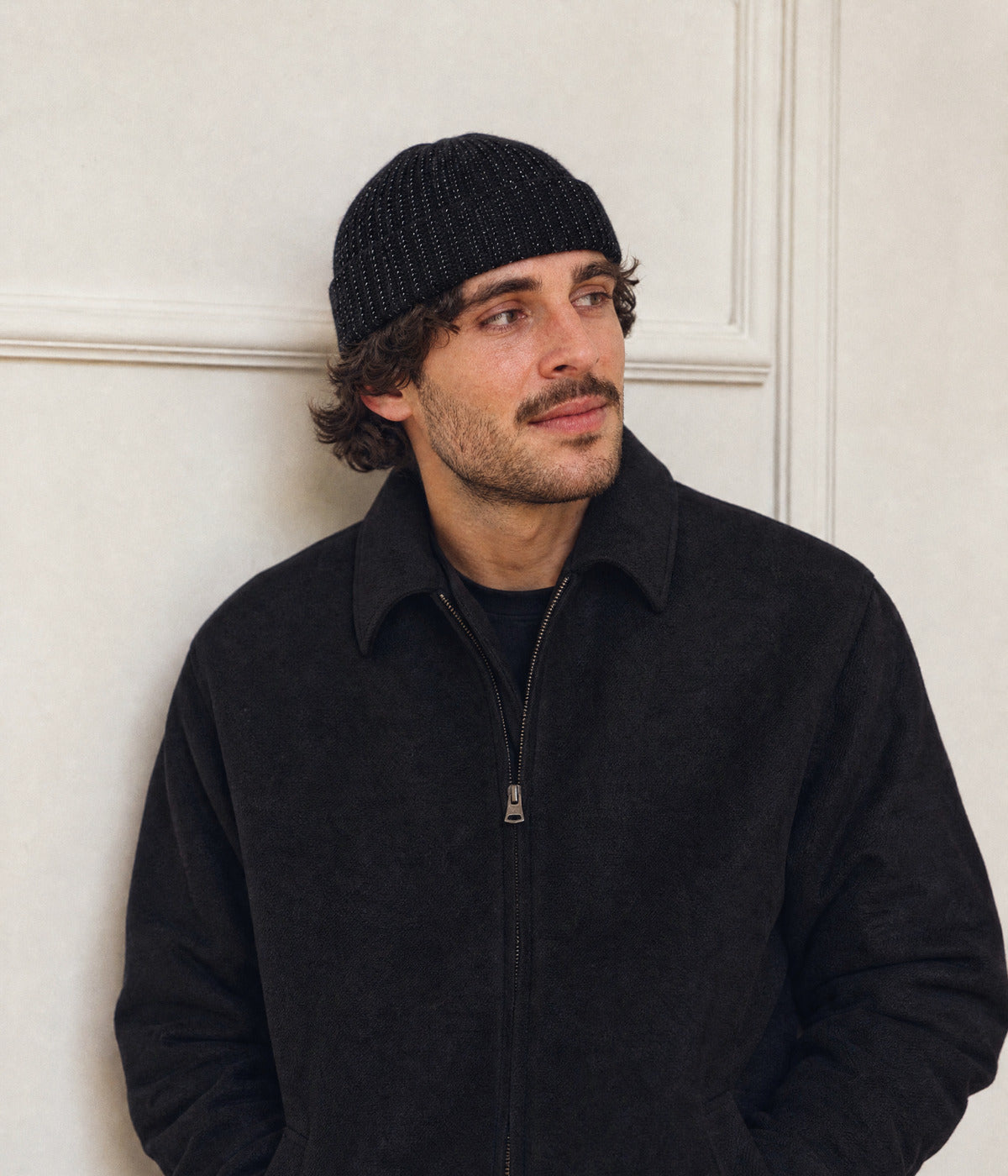 REFLECTIVE BEANIE. — BLACK worn