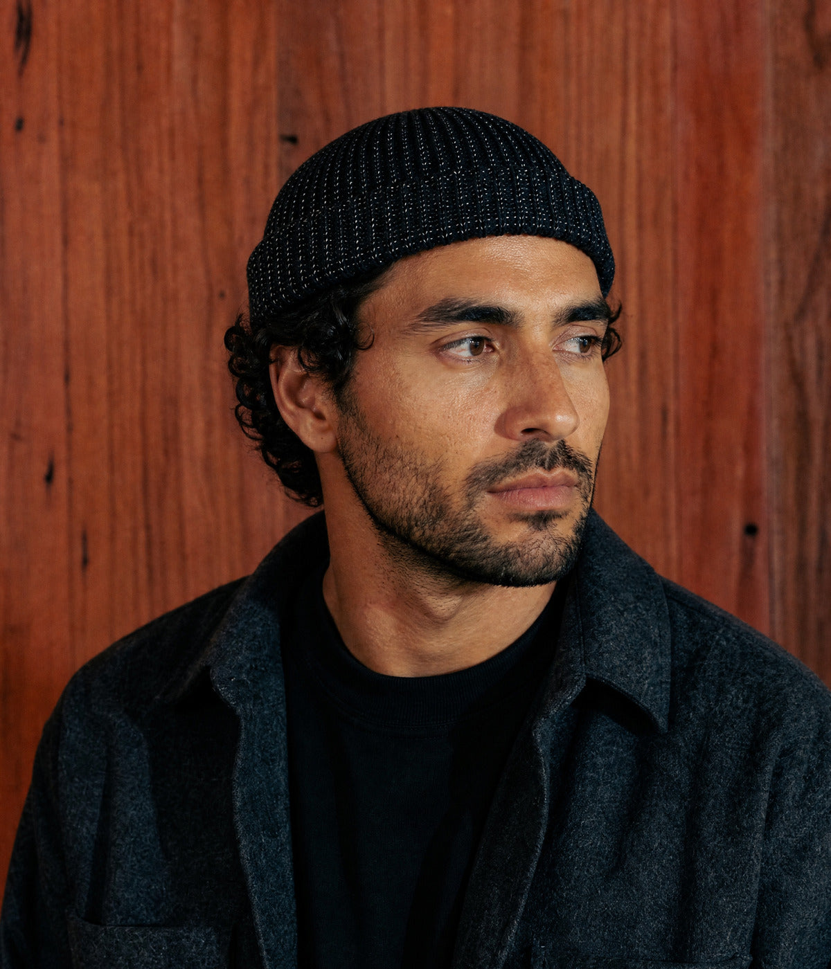 REFLECTIVE BEANIE. — BLACK worn