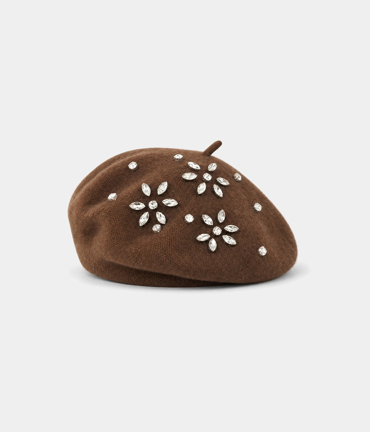 RHINESTONE BERET. beret in DARK BROWN, front view