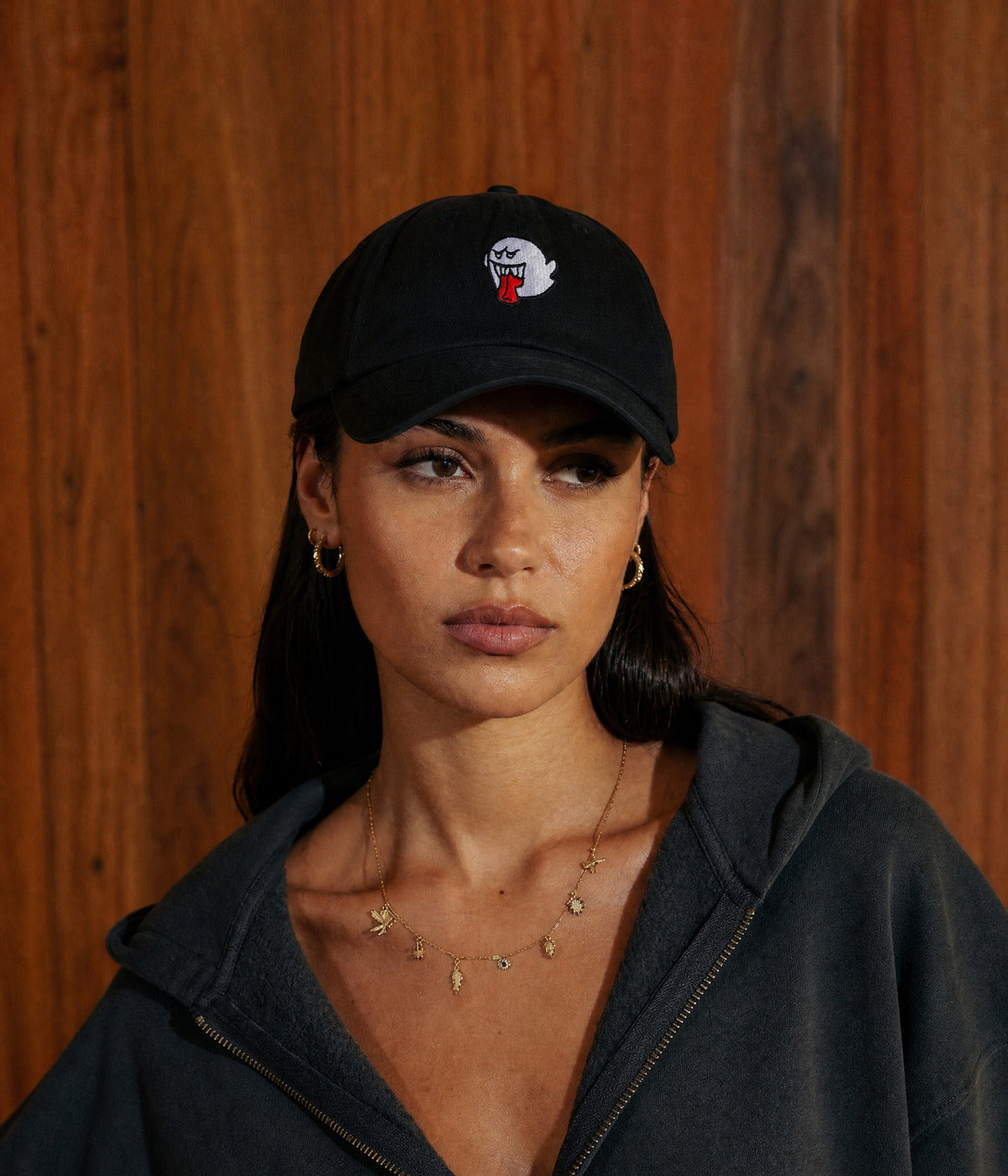 SPOOKY. BLACK worn by a woman