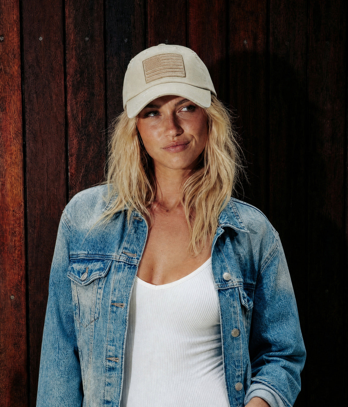 USA. BEIGE worn by a woman