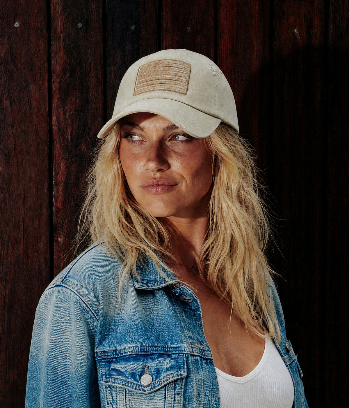 USA. BEIGE worn by a woman