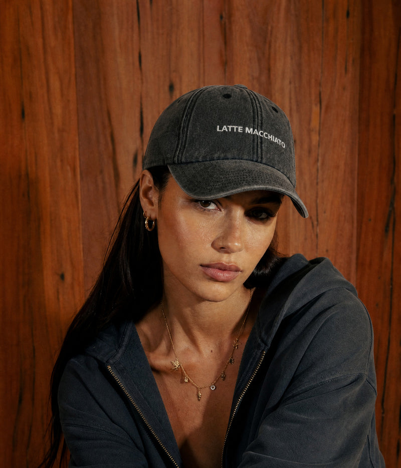 WASHED LATTE MACCHIATO. worn by a woman