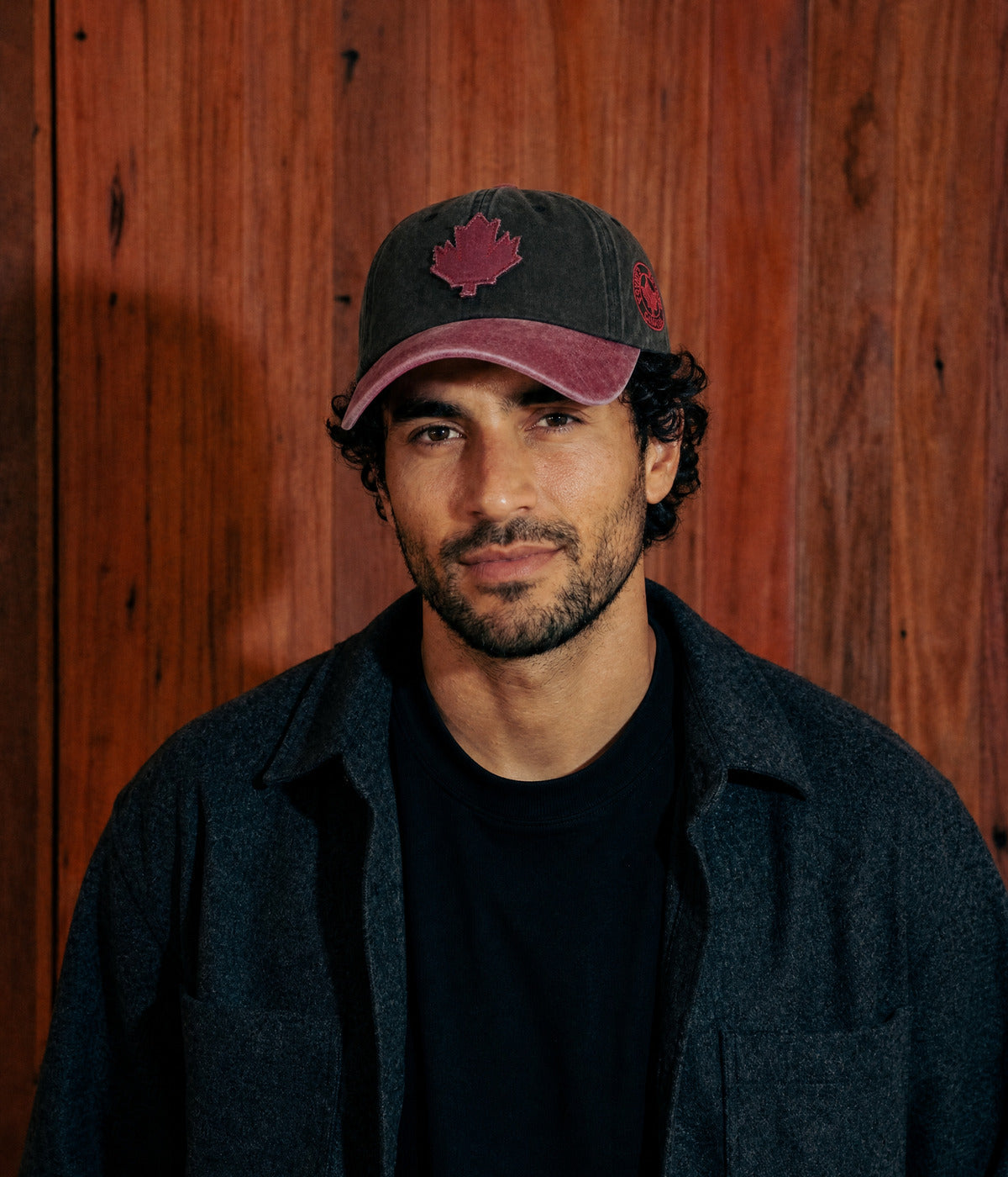 WASHED MAPLE PATCH. — BLACK / RED worn