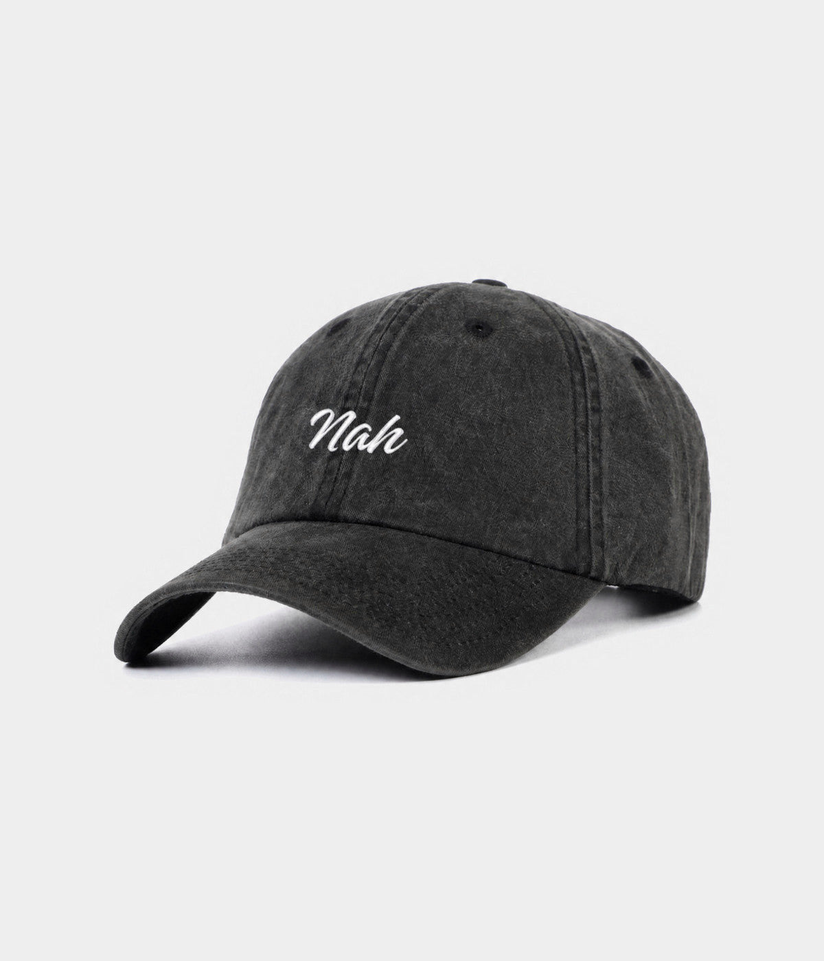 WASHED NAH. washed cotton cap in black, side view