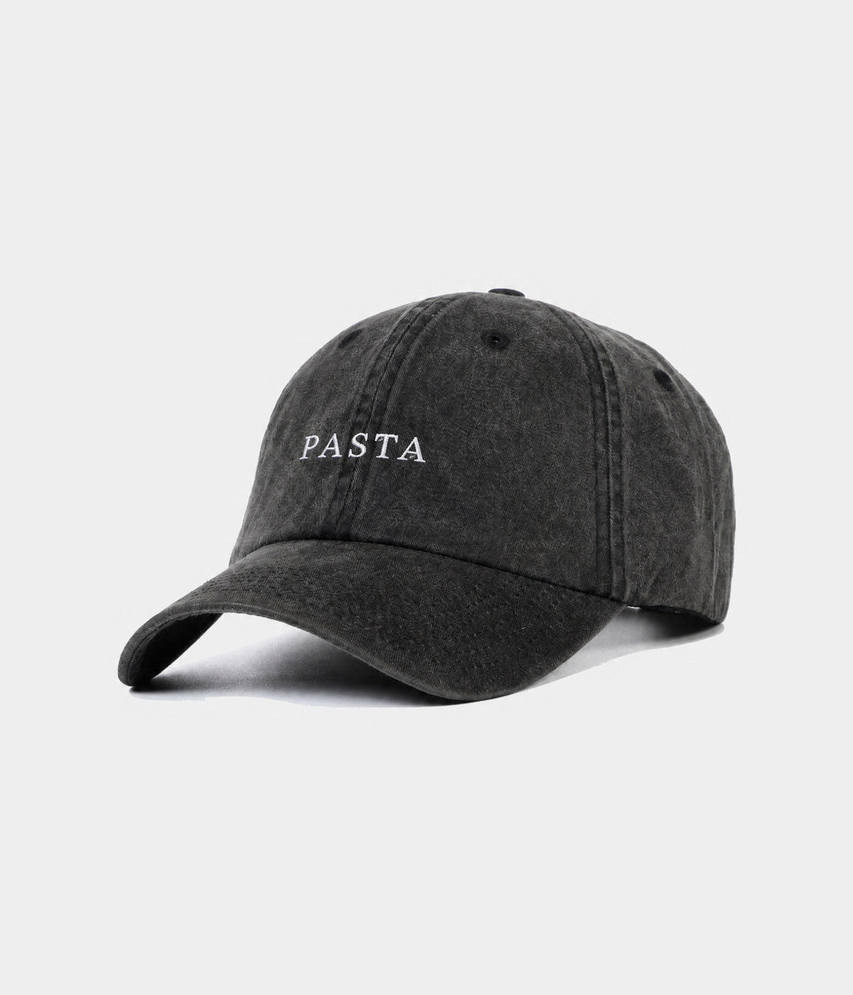 WASHED PASTA. washed cotton cap in black, side view