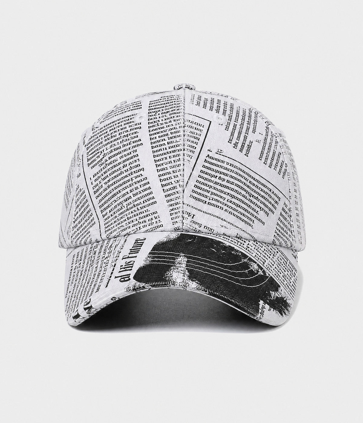 NEWSPRINT. cotton twill newsprint-print cap in white, front view
