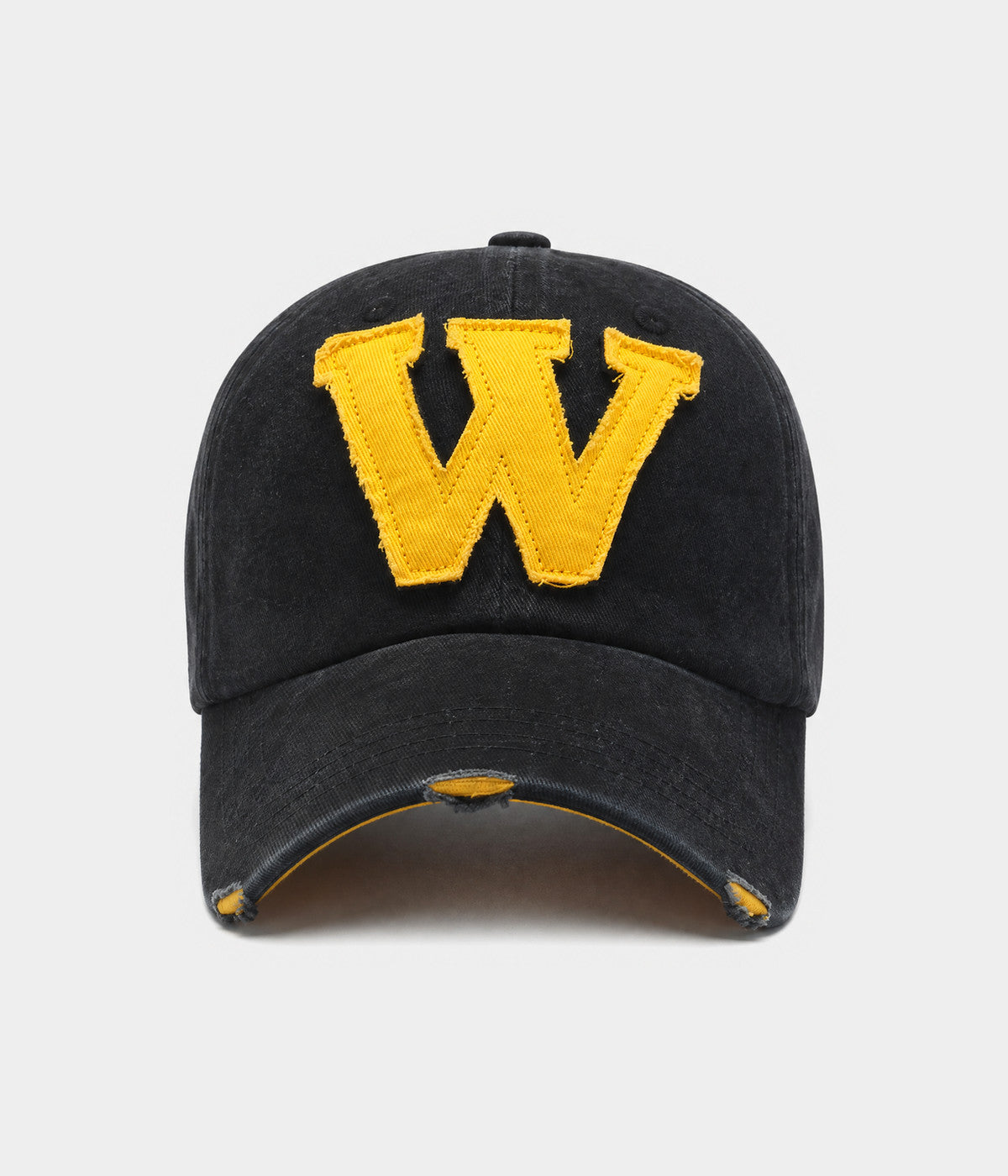 WHO WHAT WHY. washed cotton cap in black, front view