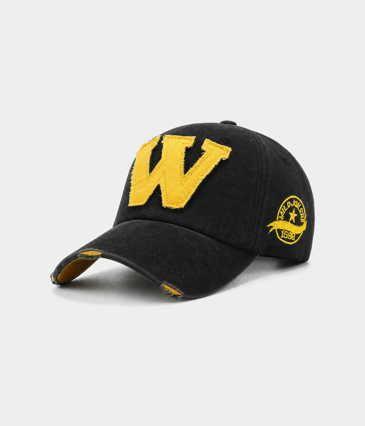 WHO WHAT WHY. washed cotton cap in black, side view