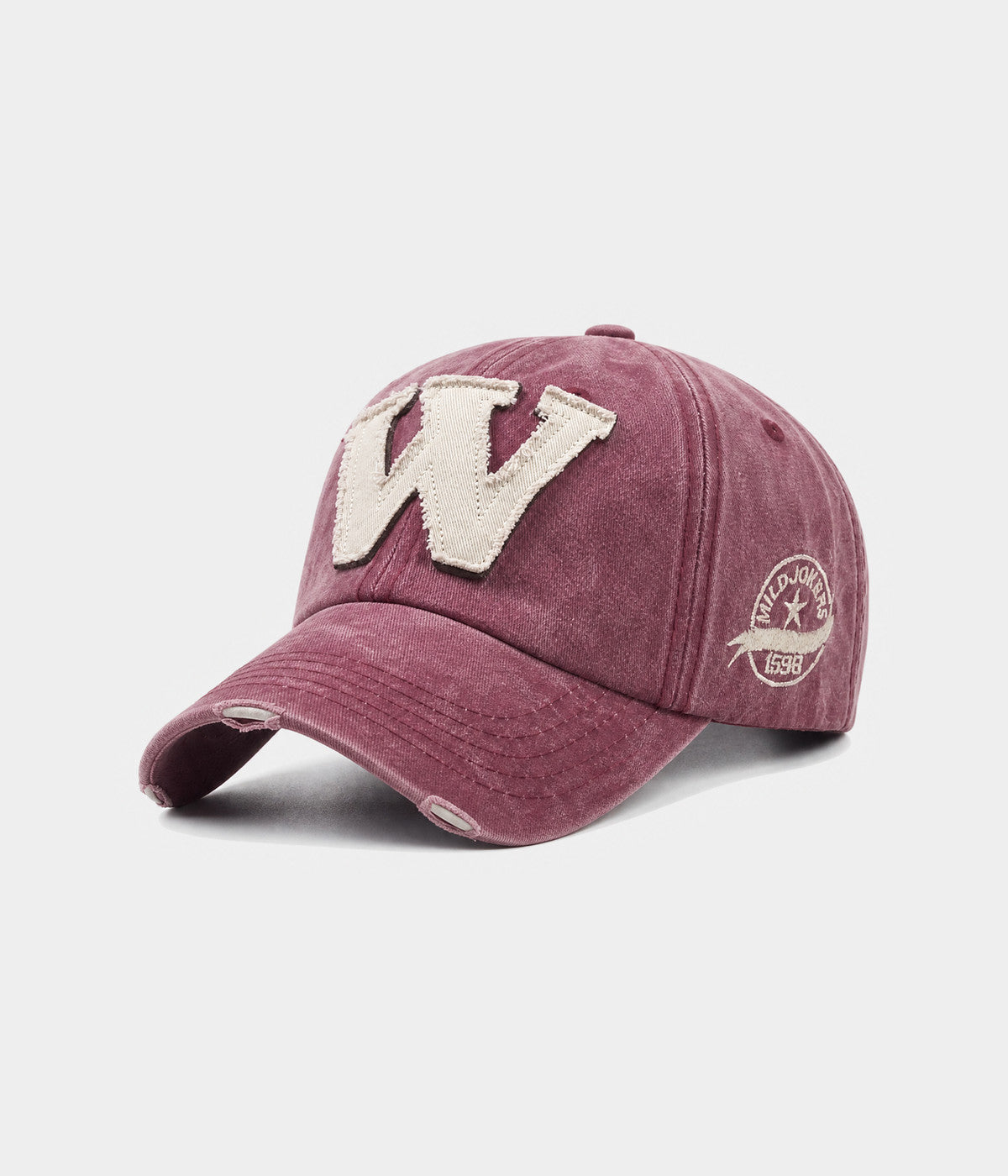 WHO WHAT WHY. washed cotton cap in burgundy, side view