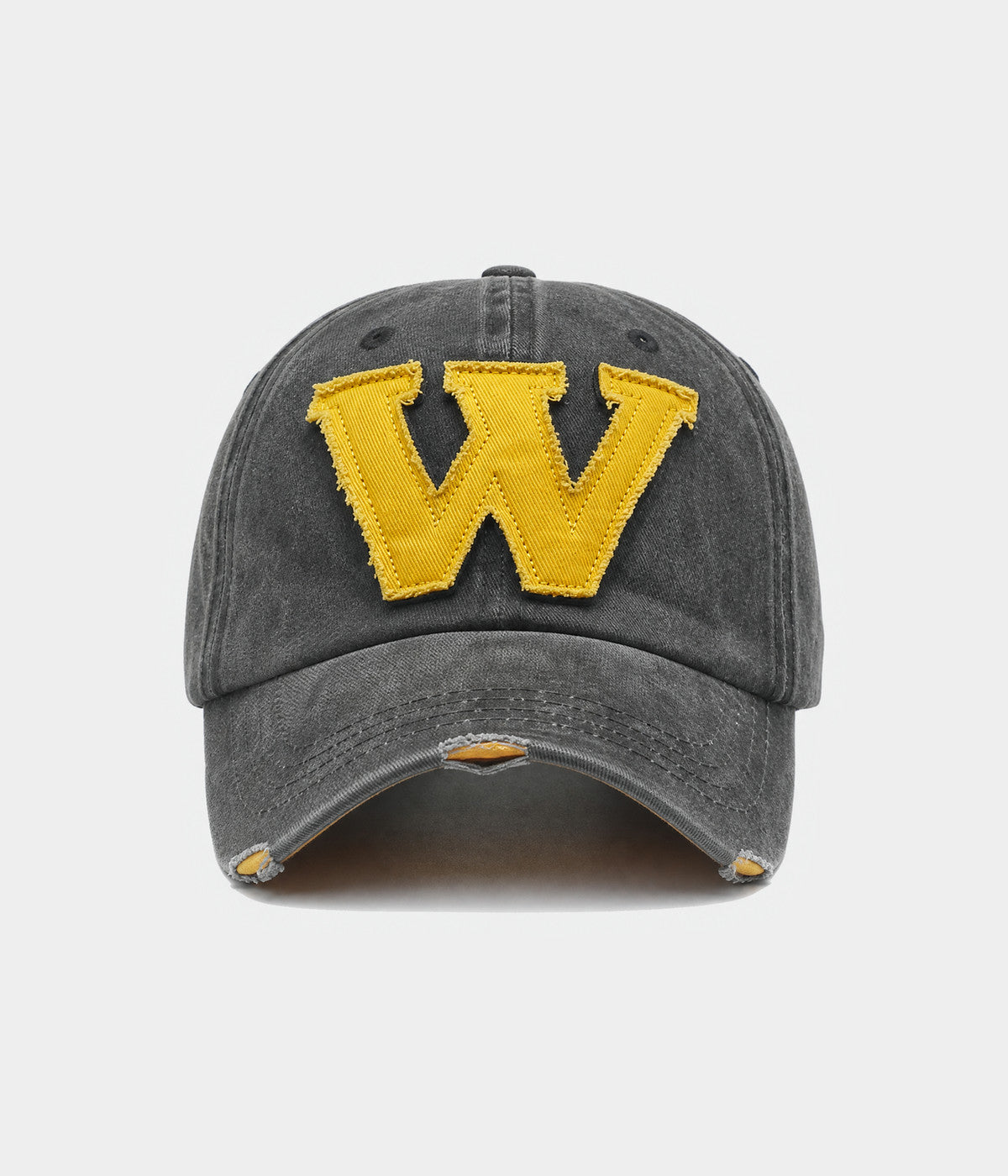 WHO WHAT WHY. washed cotton cap in charcoal, front view