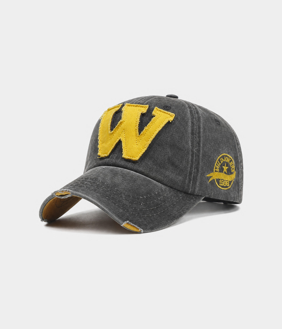 WHO WHAT WHY. washed cotton cap in charcoal, side view