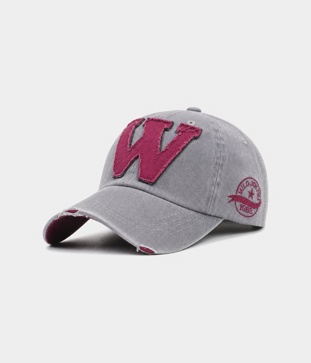WHO WHAT WHY. washed cotton cap in light gray, side view