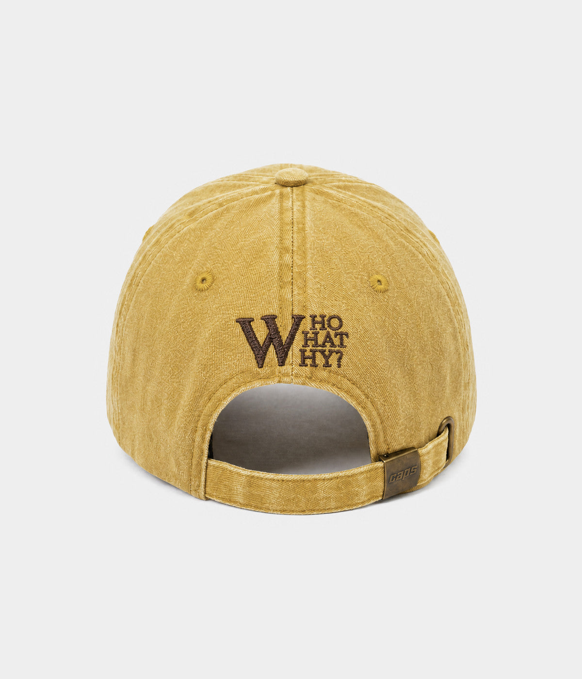 WHO WHAT WHY. washed cotton cap in mustard, back view