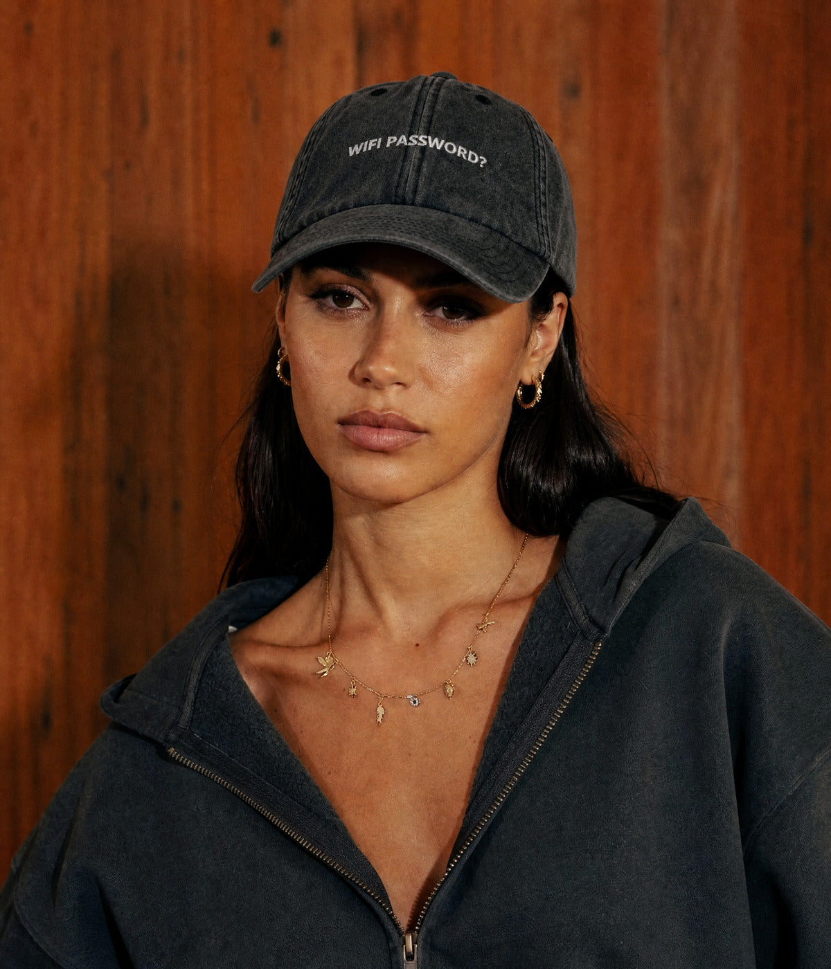 WIFI PASSWORD?. worn by a woman