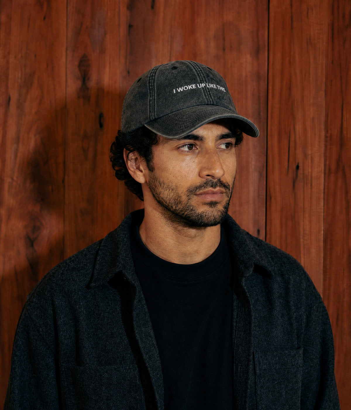 WOKE UP. worn by a man