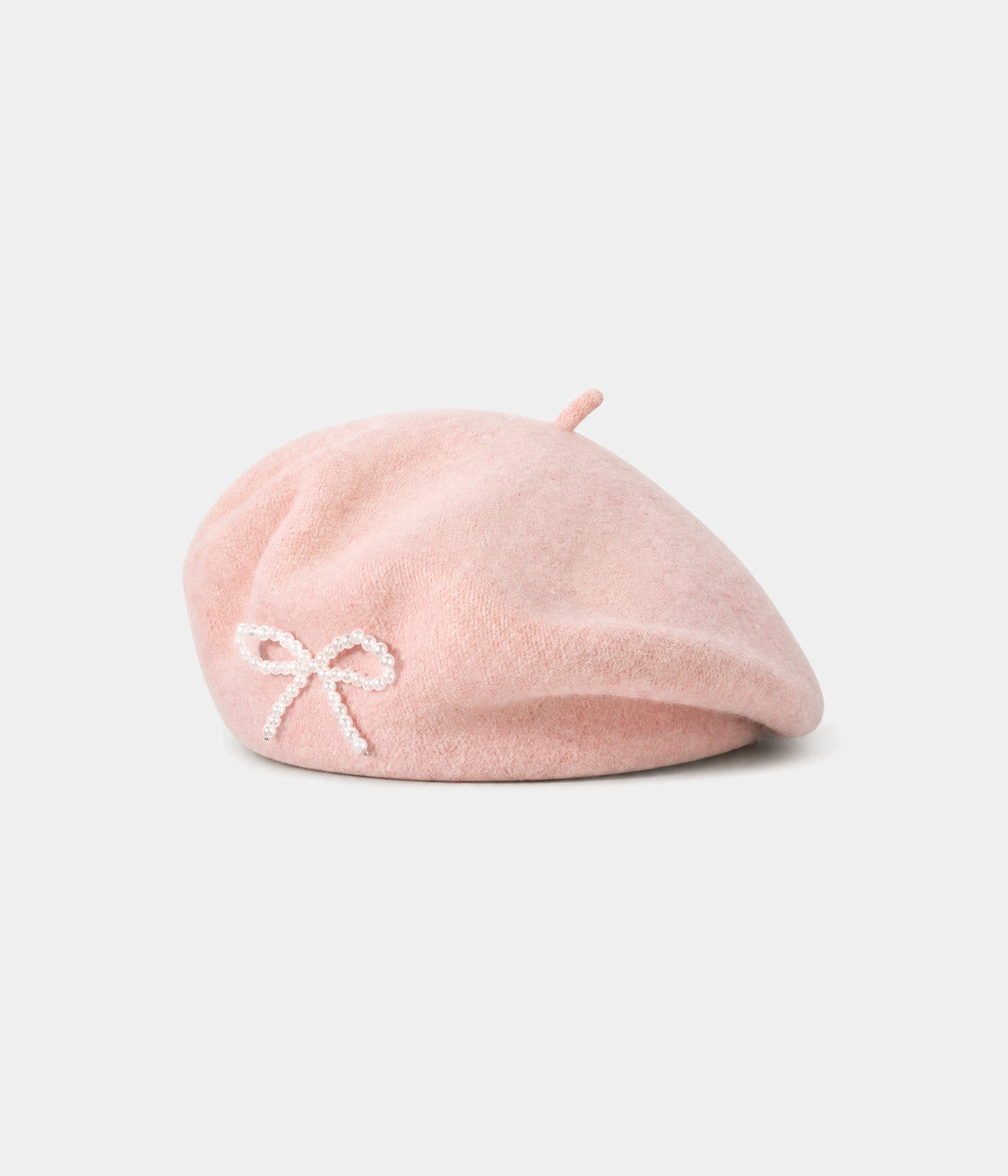 PEARL BOW BERET. wool beret in PINK, front view