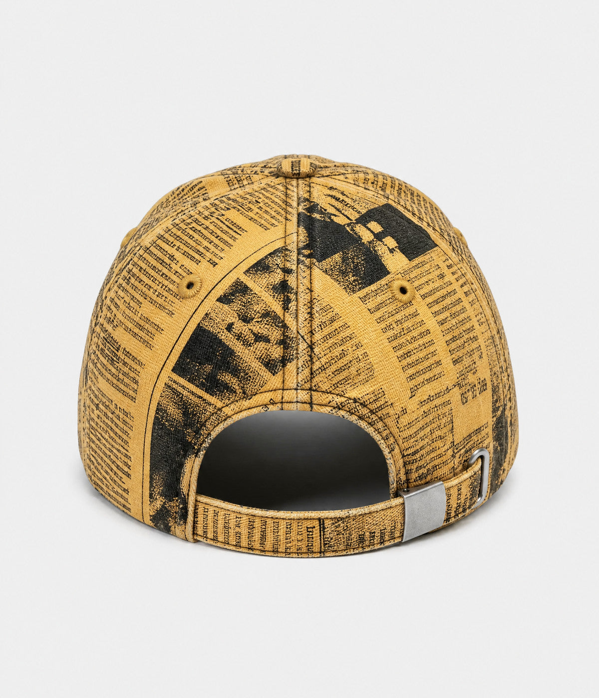 NEWSPRINT. cotton twill newsprint-print cap in yellow, back view
